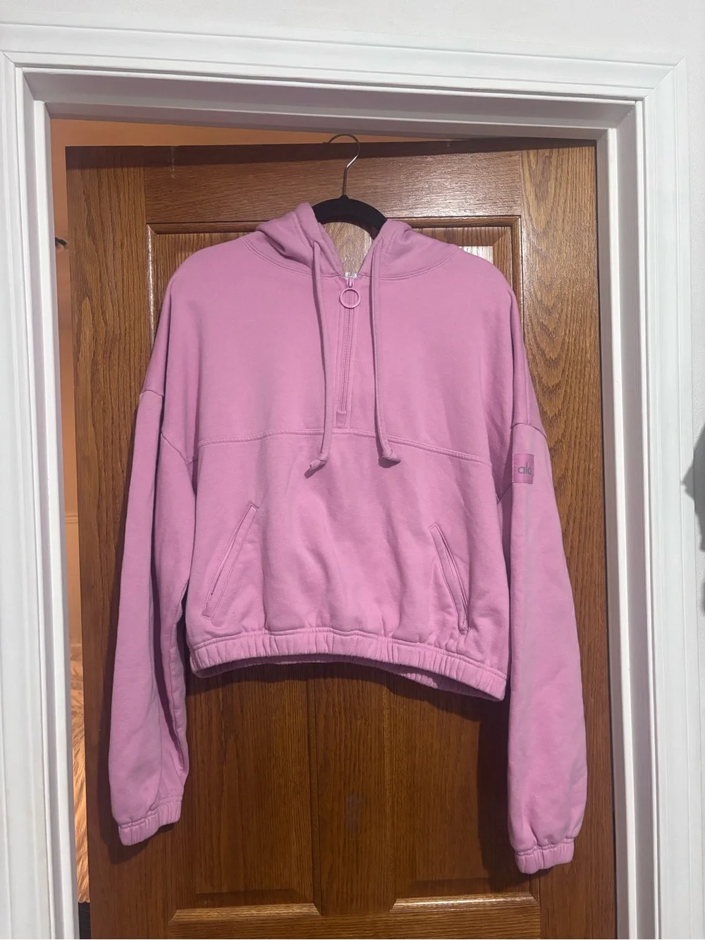 ALO Yoga Pink Cropped Quarter‑Zip Hoodie